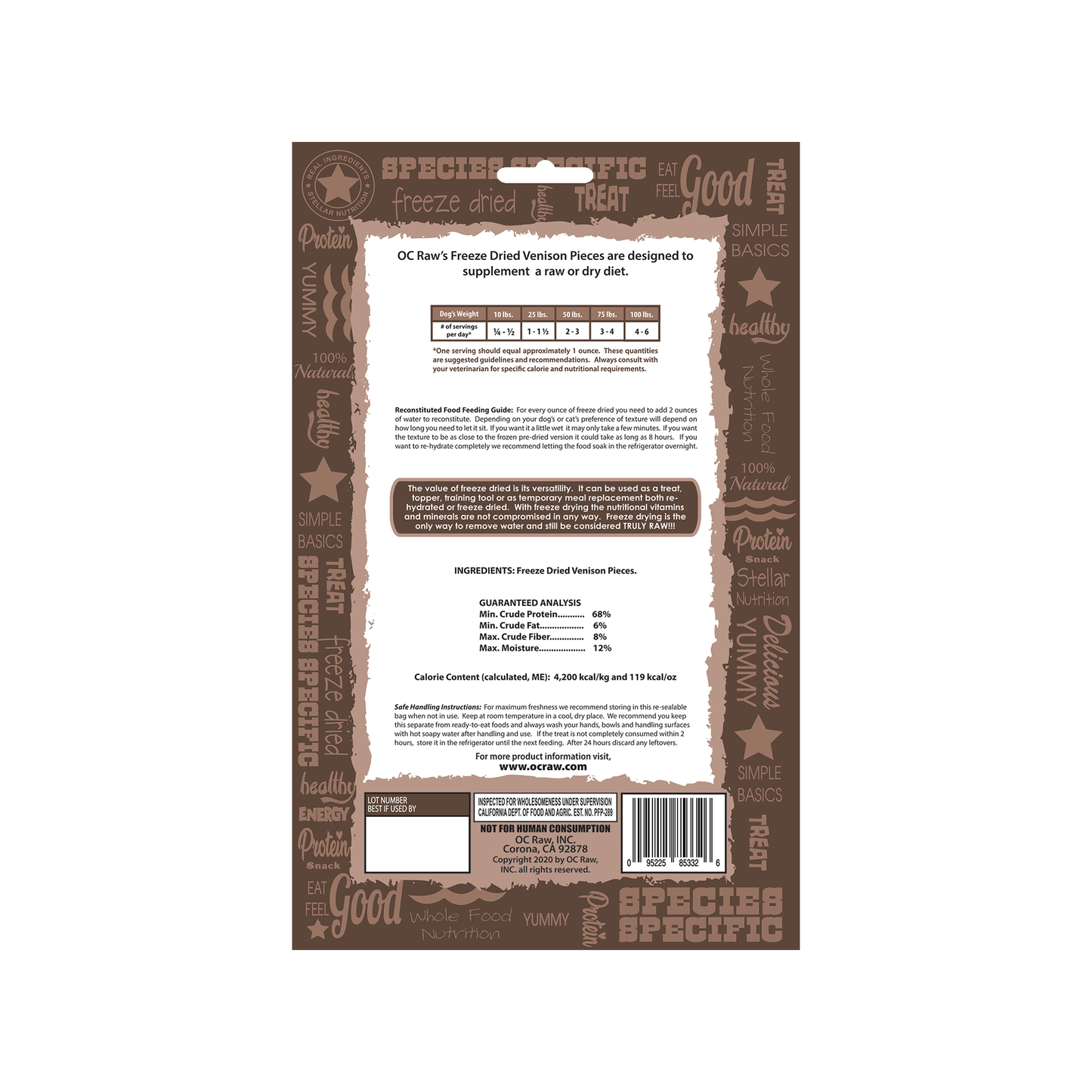 OC RAW🐱🐶Freeze Dried Venison Bites 4oz