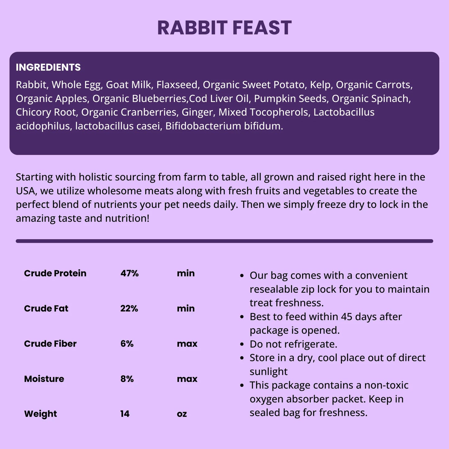 Shepherd Boy Farms🐱🐶Freeze-Dried Raw Food - Rabbit Feast 14oz