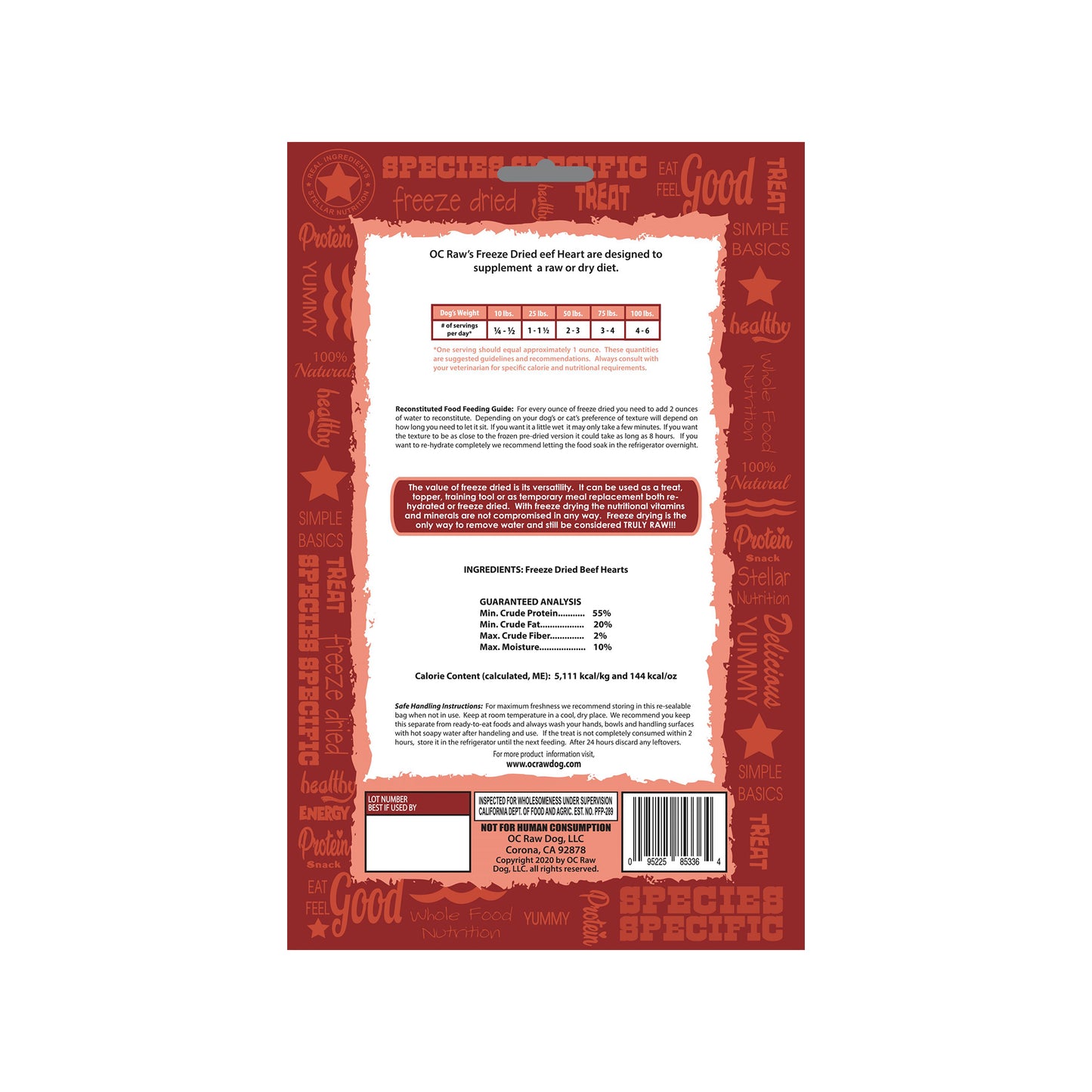 OC RAW🐱🐶Freeze Dried Beef Heart 4oz