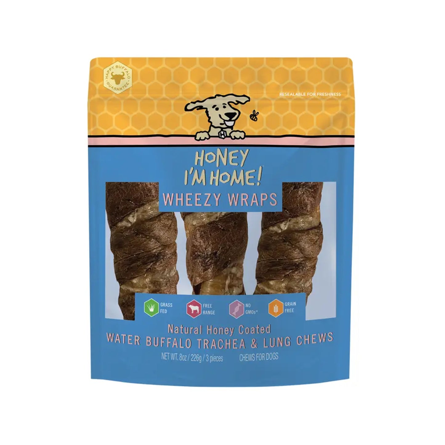 Honey I'm Home🐶Honey Coated Buffalo 6" Trachea Wheezy Wraps 3pk
