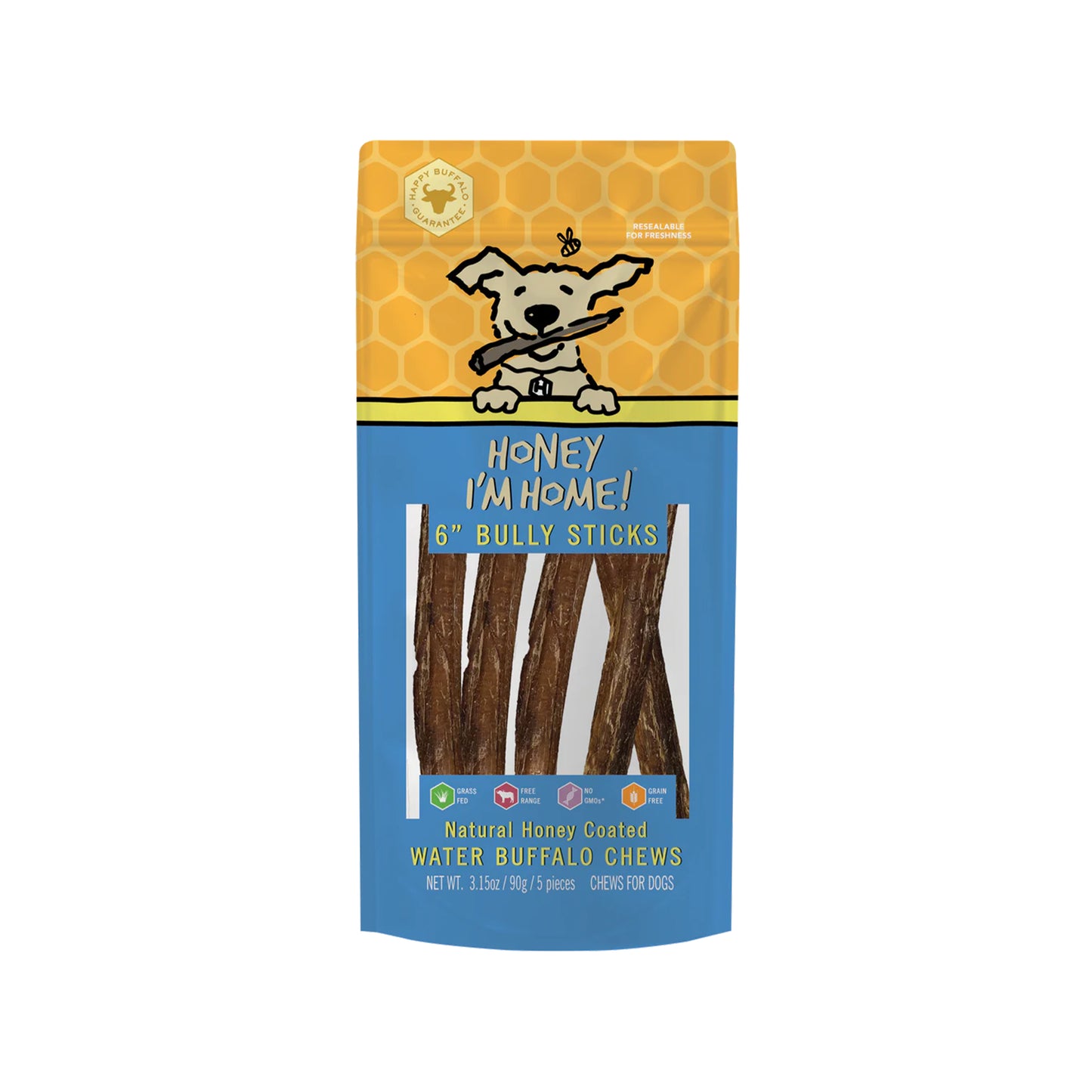 Honey I'm Home🐶Honey Coated Buffalo Bully Sticks 5pk