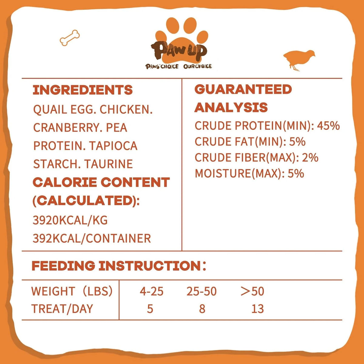 PawUp🐱🐶Freeze Dried Quail Egg Yolk & Cranberry Paws 3.5oz