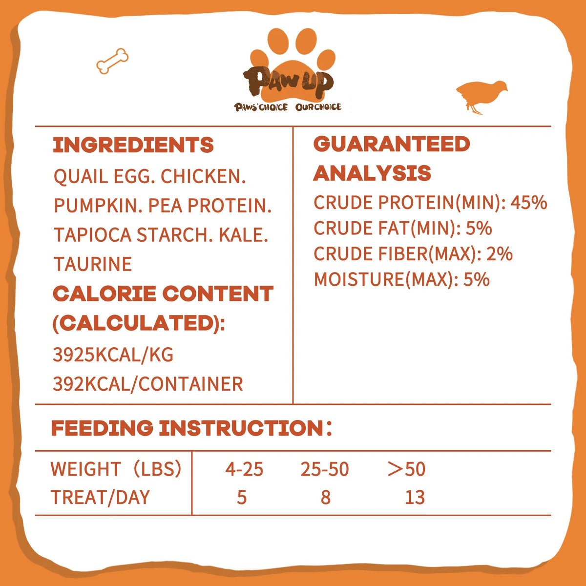 PawUp🐱🐶Freeze Dried Quail Egg Yolk & Pumpkin Paws 3.5oz