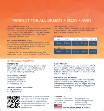 AlphaPak🐶Freeze Dried Beef Complete Food 16oz