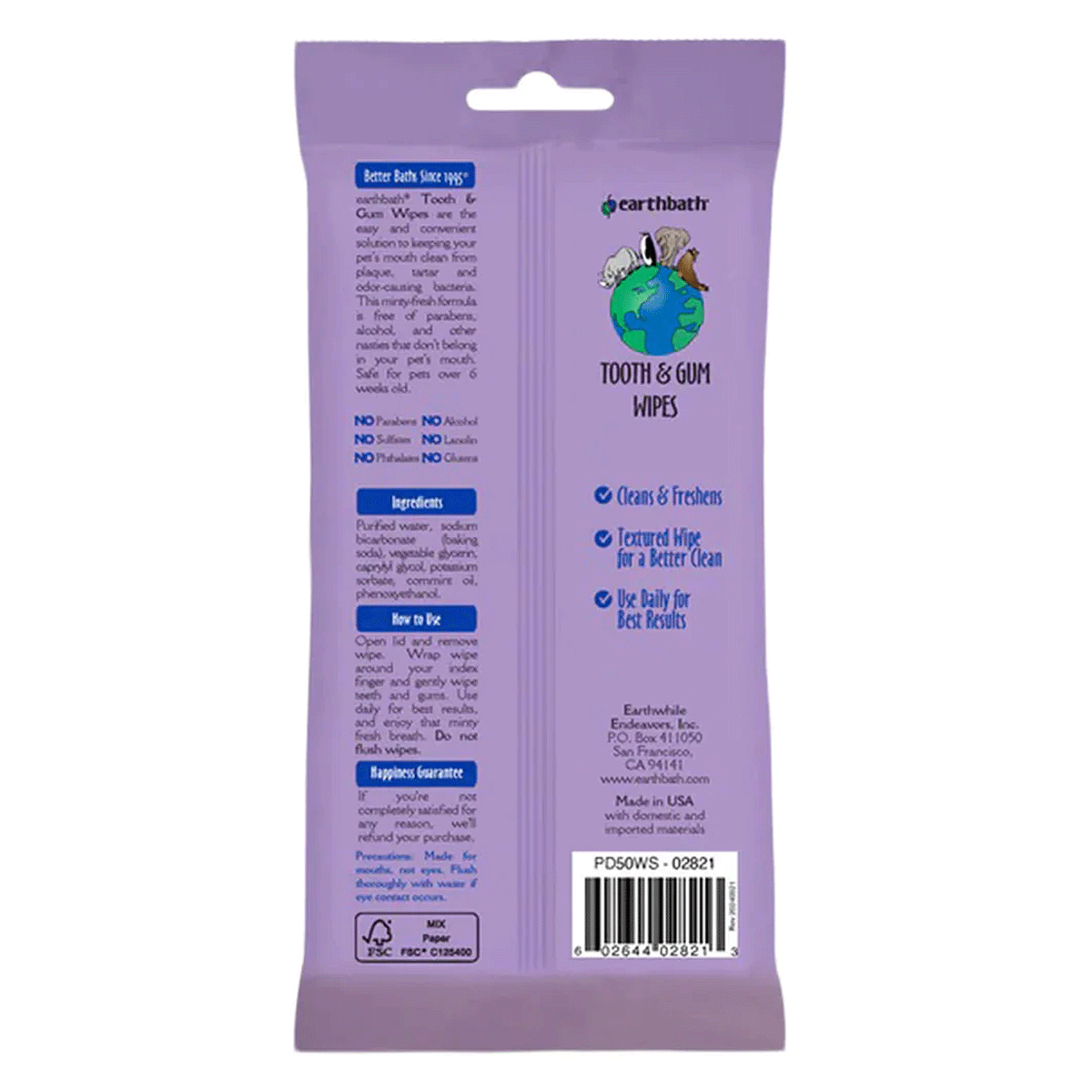 Earthbath🐱🐶Tooth & Gum Wipes 50ct