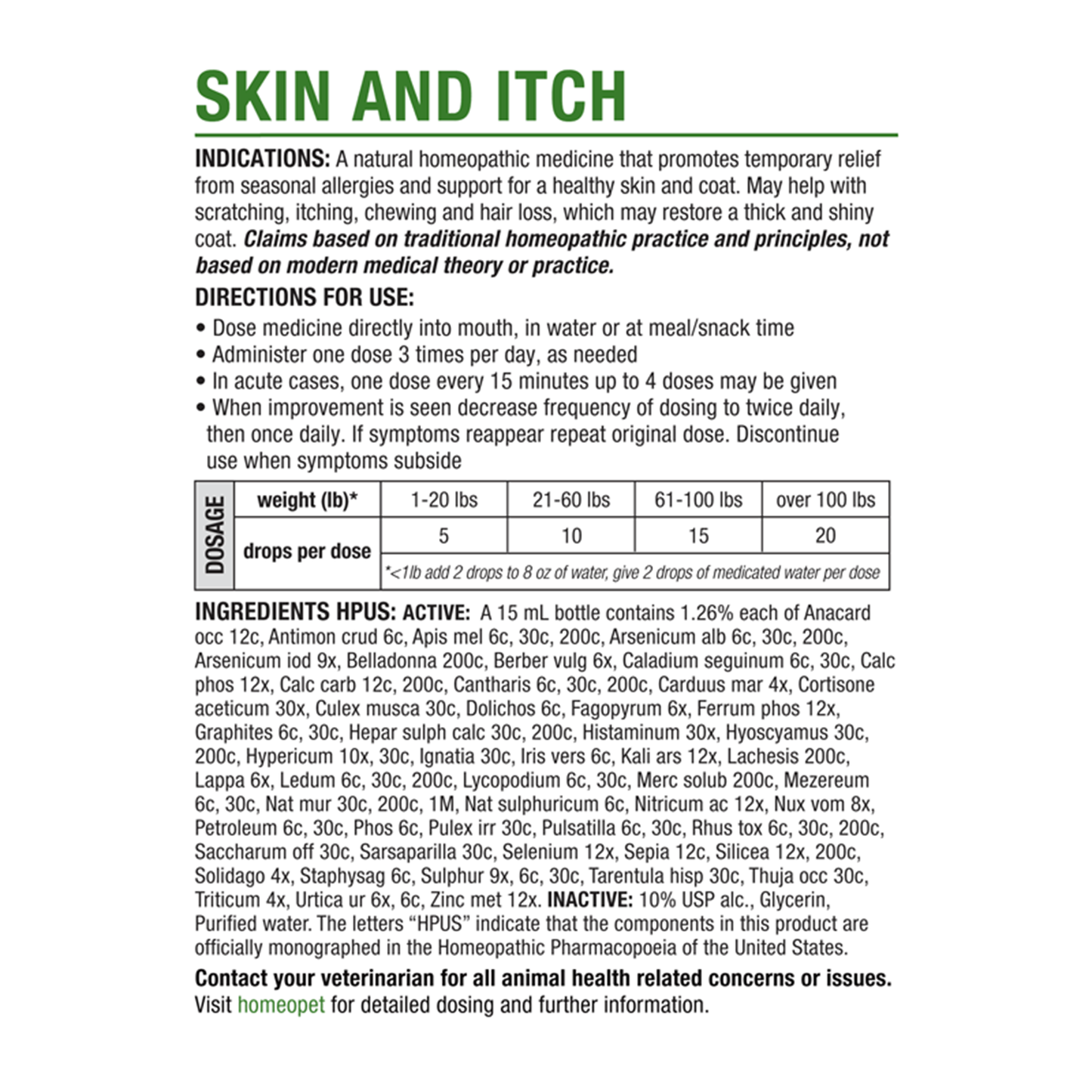 Homeo Pet🐱🐶Skin And Itch 1.1oz