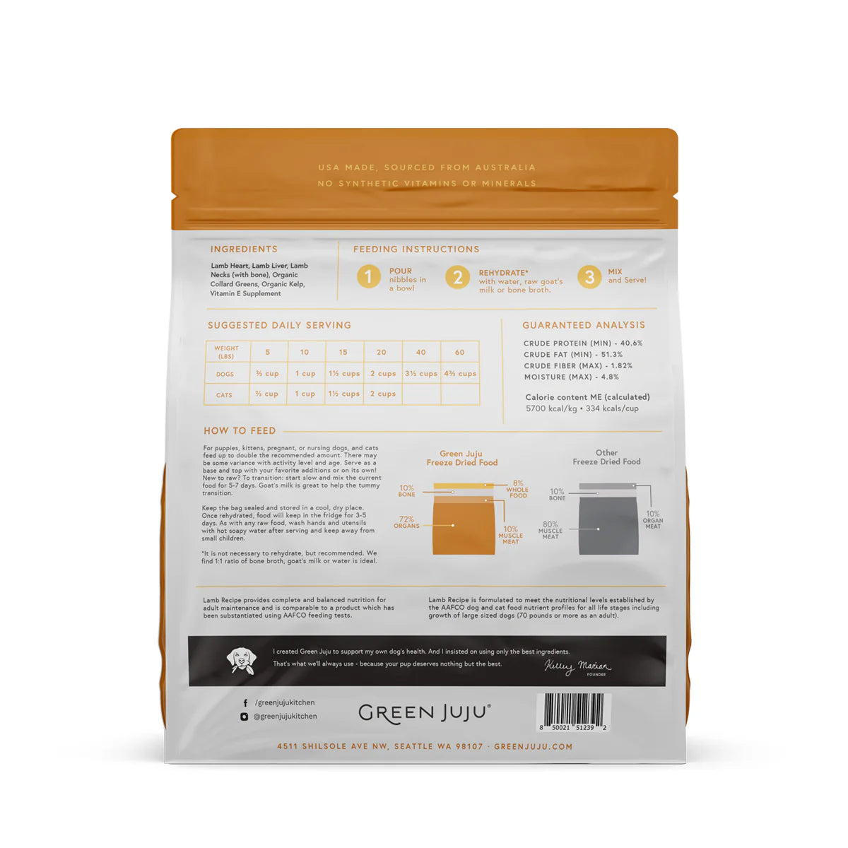 Green JuJu🐶Freeze Dried Raw Diet Lamb Recipe 14oz