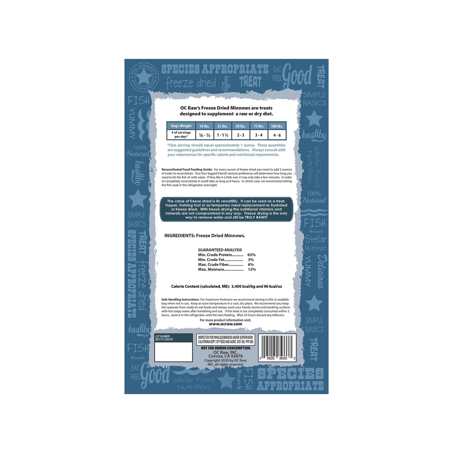 OC RAW🐱🐶Freeze Dried Minnows 3.2oz