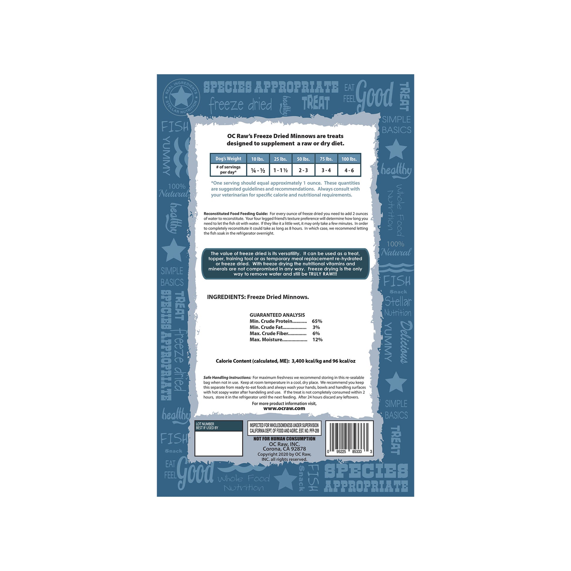 OC RAW🐱🐶Freeze Dried Minnows 3.2oz