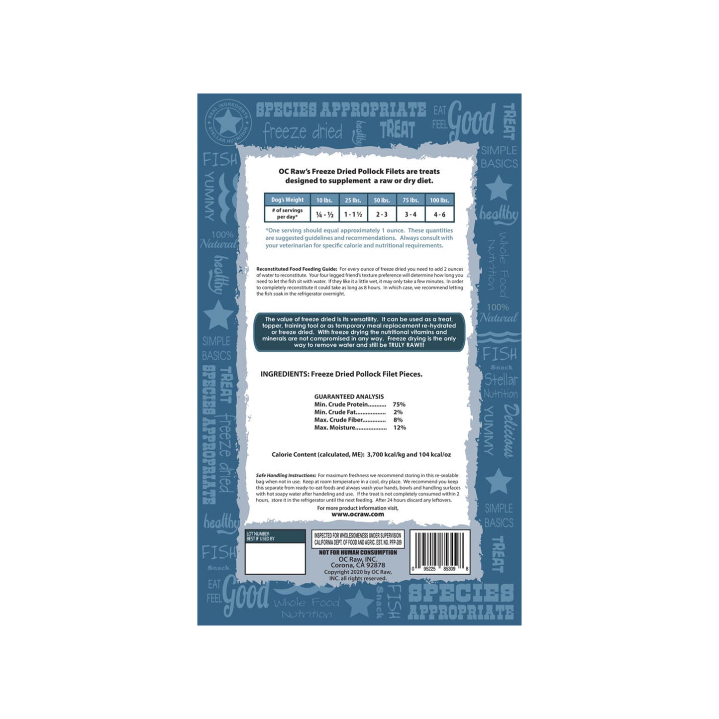 OC RAW🐱🐶Freeze Dried Pollock 3.2oz