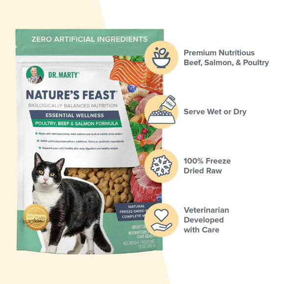 Dr.Marty🐱Nature's Feast Freeze Dried Essential Wellness Poultry, Beef & Salmon 12oz