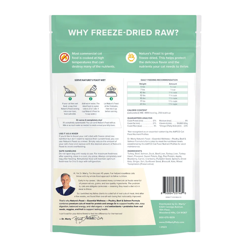 Dr.Marty🐱Nature's Feast Freeze Dried Essential Wellness Poultry, Beef & Salmon 12oz