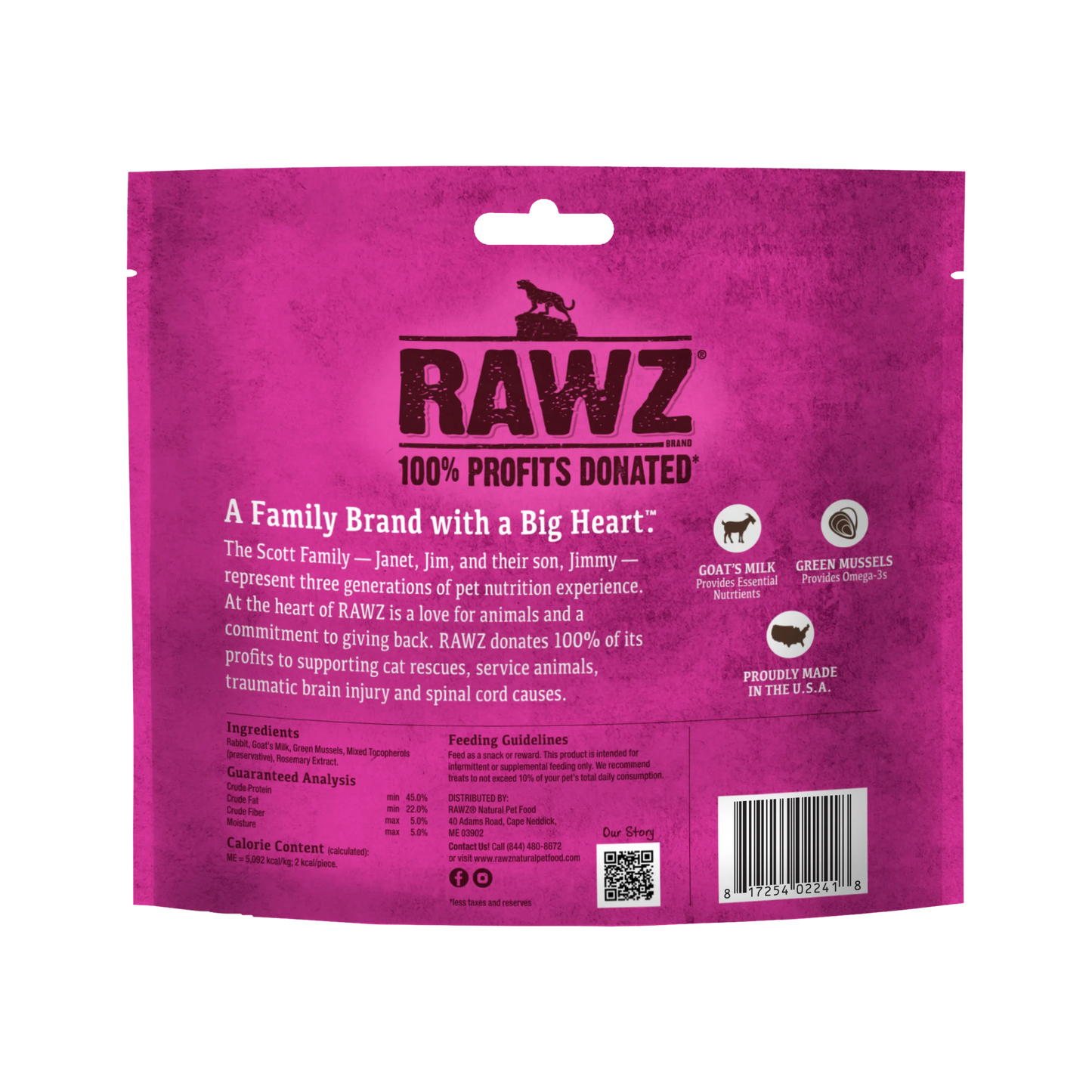 RAWZ🐱Freeze Dried Rabbit, Goat's Milk & Green Mussels Crunchy Treats 1oz