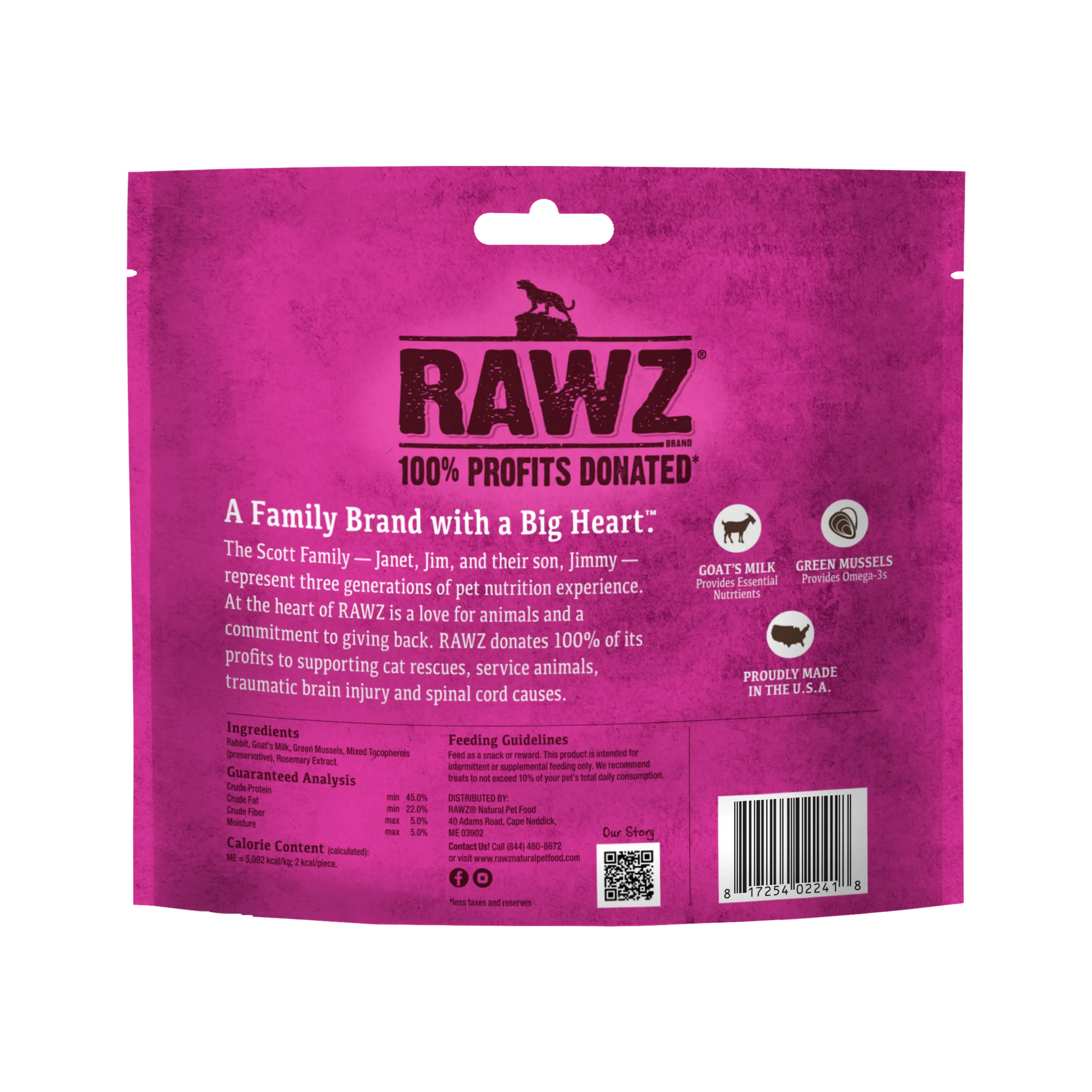 RAWZ🐱Freeze Dried Rabbit, Goat's Milk & Green Mussels Crunchy Treats 1oz