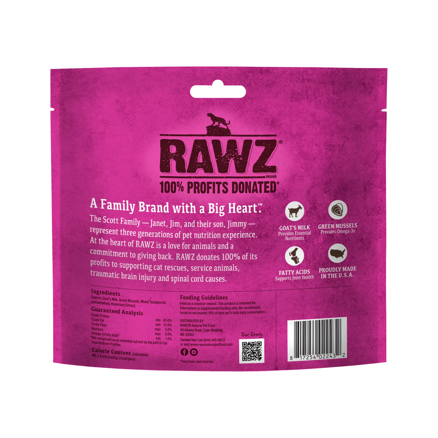 RAWZ🐱Freeze Dried Wild Caught Salmon, Goat's Milk & Green Mussels Crunchy Treats 1oz