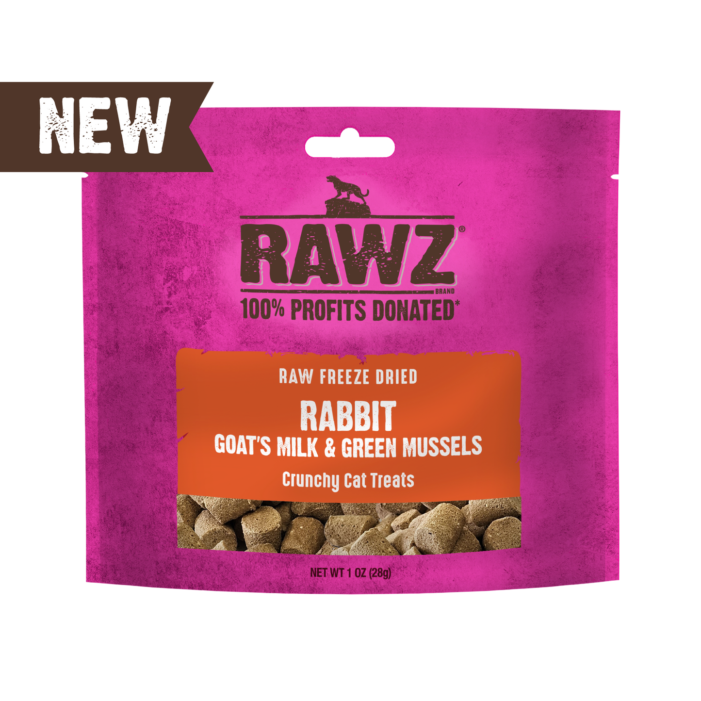 RAWZ🐱Freeze Dried Rabbit, Goat's Milk & Green Mussels Crunchy Treats 1oz