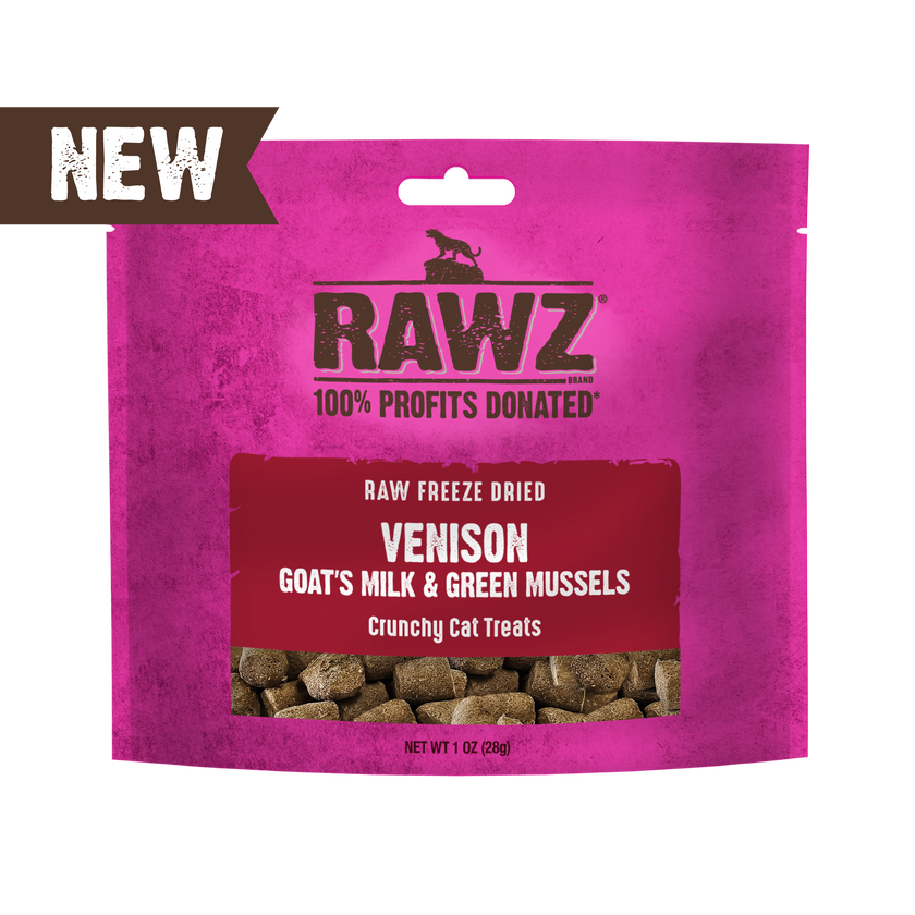 RAWZ🐱Freeze Dried Venison, Goat's Milk & Green Mussels Crunchy Treats 1oz