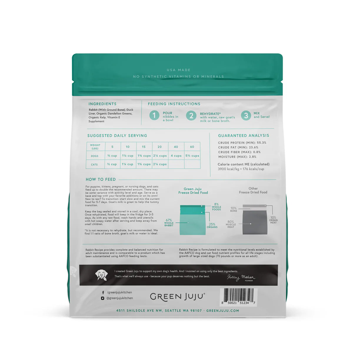 Green JuJu🐶Freeze Dried Raw Diet Rabbit Recipe with Duck Liver 14oz