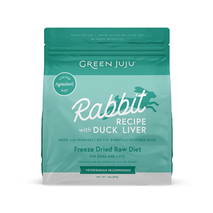 Green JuJu🐶Freeze Dried Raw Diet Rabbit Recipe with Duck Liver 14oz