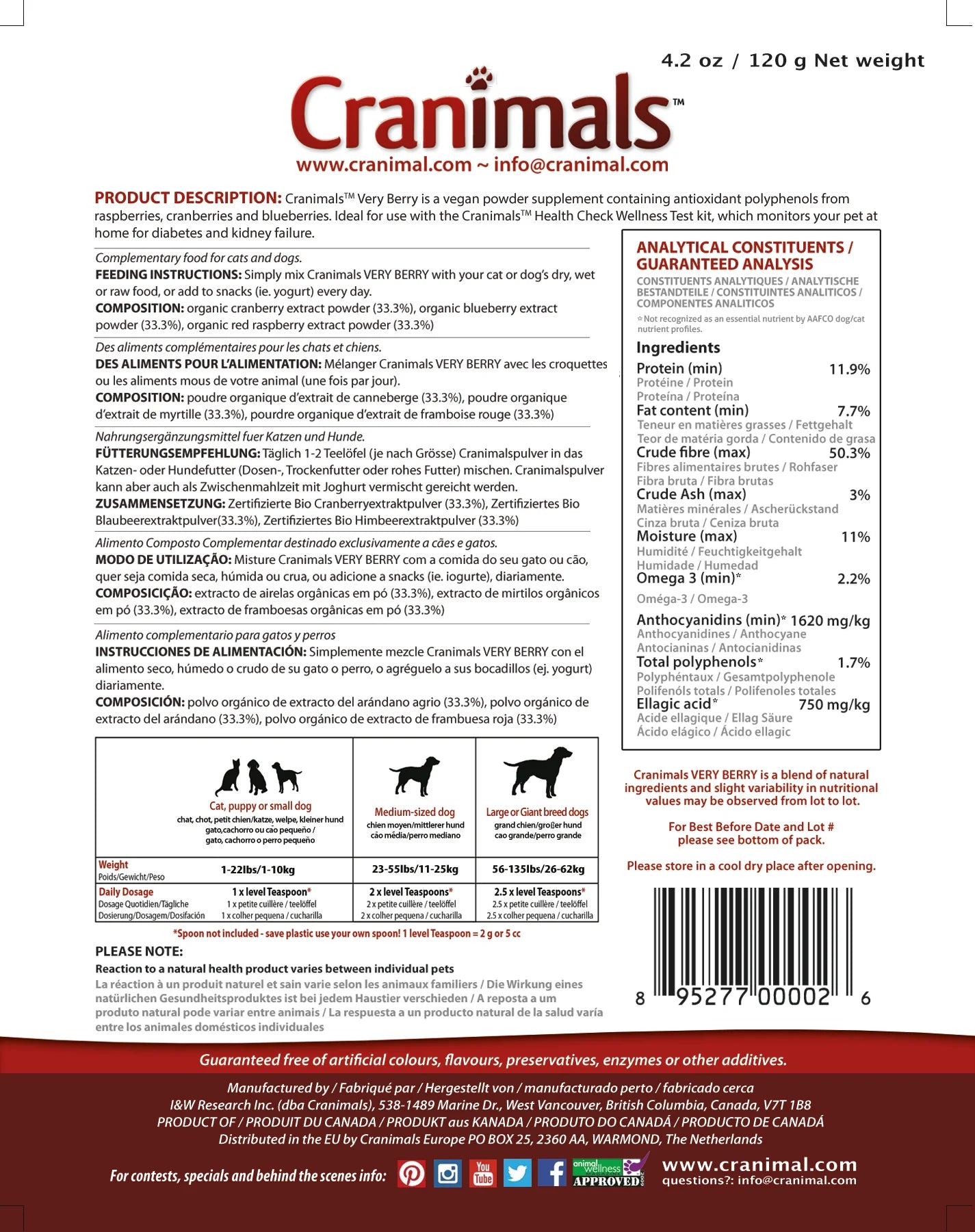 Cranimals🐱🐶Very Berry Antioxidant Organic Extract Supplement