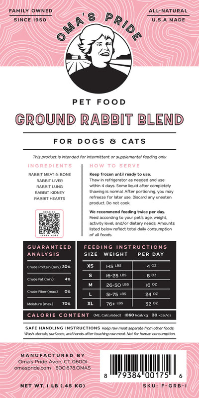Oma's Pride🐱🐶Frozen Exotic Ground Rabbit 1lb
