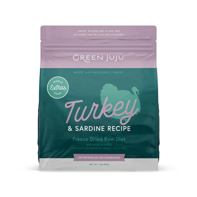 Green JuJu🐱🐶Extras Turkey & Sardine Complete & Balanced Freeze Dried Meal 14oz