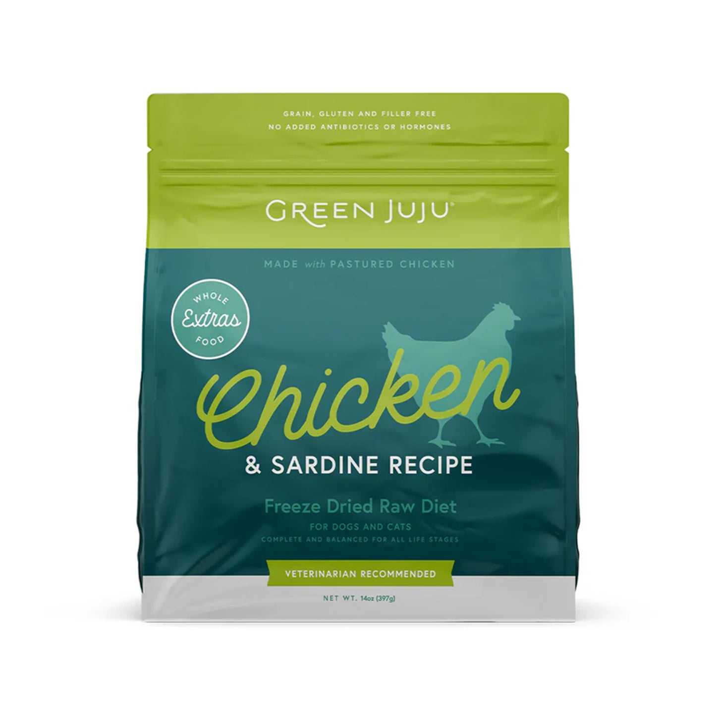 Green JuJu🐱🐶Extras Chicken & Sardine Complete & Balanced Freeze Dried Meal 14oz