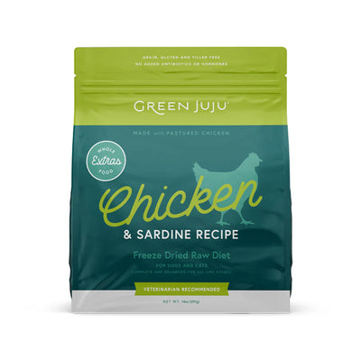 Green JuJu🐱🐶Extras Chicken & Sardine Complete & Balanced Freeze Dried Meal 14oz