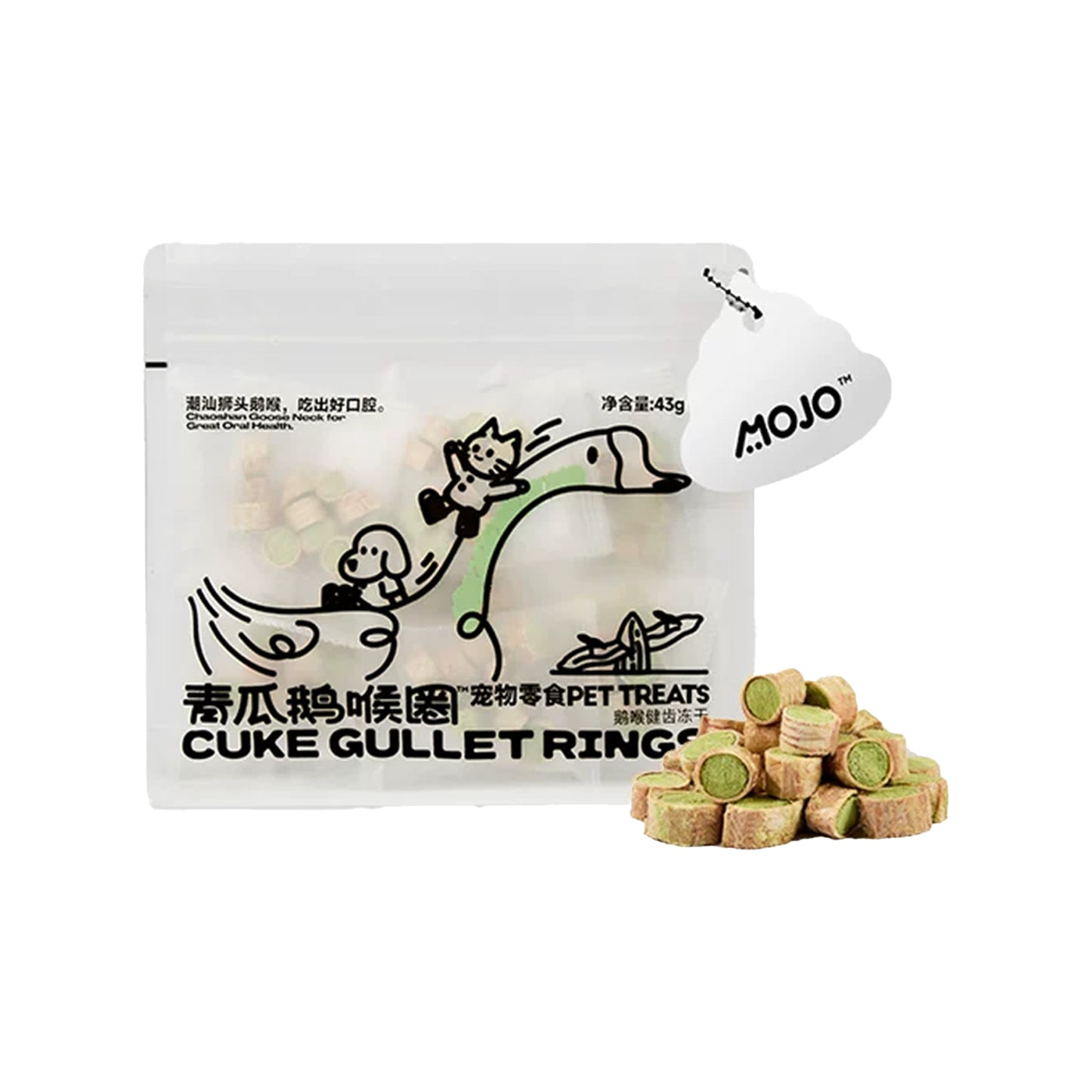 MOJO🐱🐶Freeze Dried Cucumber & Goose Trachea Dental Roll 43g