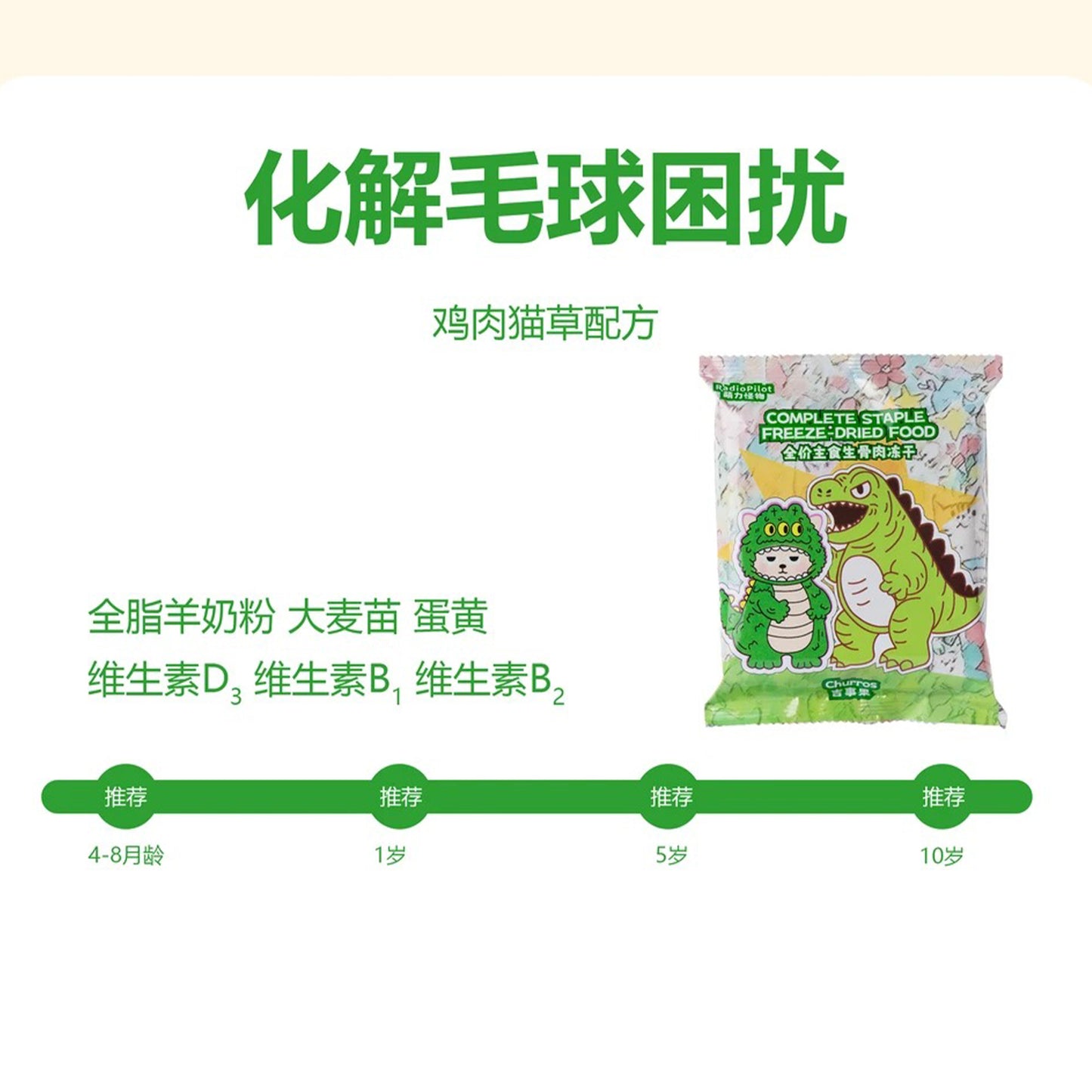 Radiopilot🐱"Churros" Goat Milk & Cat Grass Coated Chicken Complete Food 192g