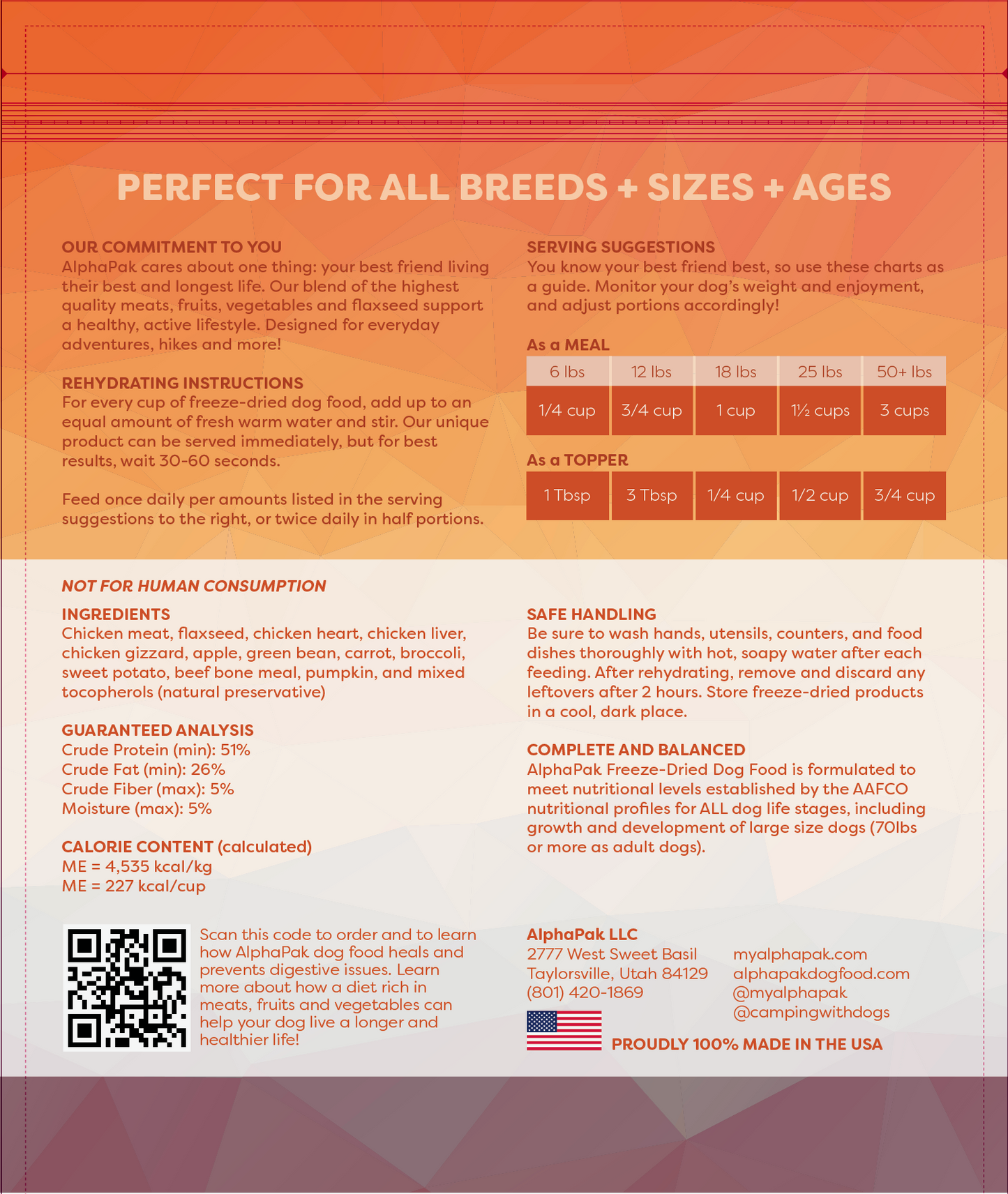 AlphaPak🐶Freeze Dried Chicken Complete Food 16oz