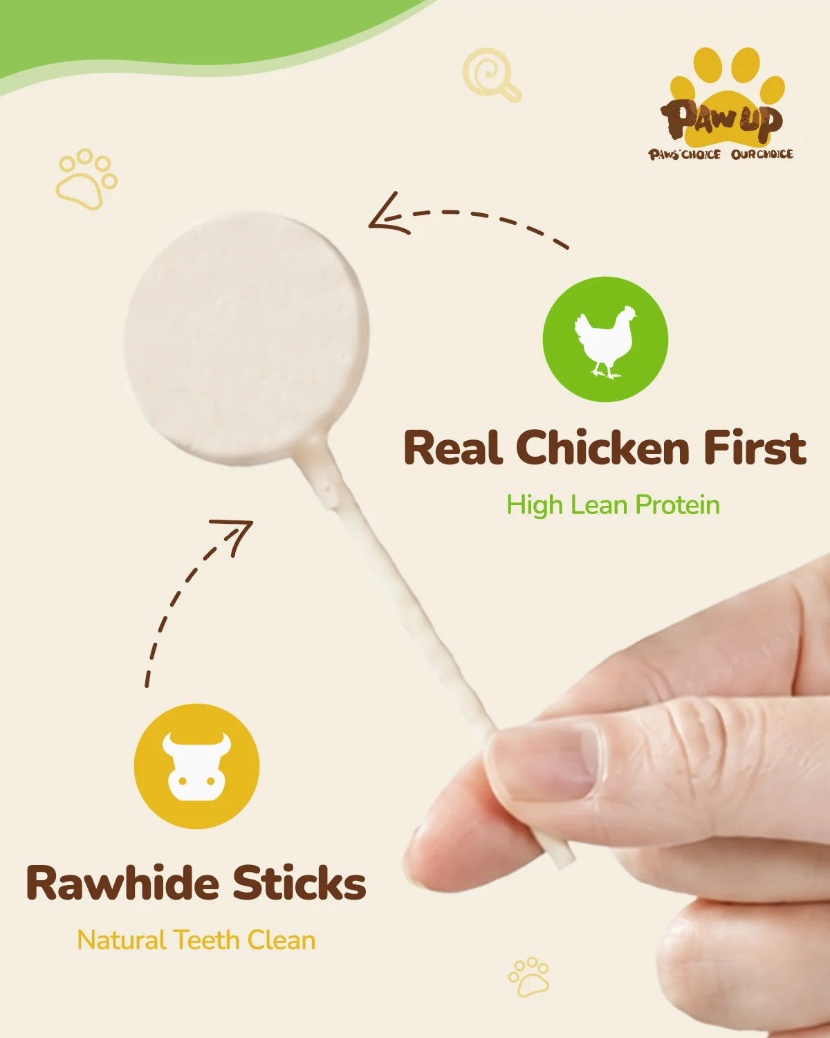 PawUp🐶Freeze Dried Chicken Lollipop With Rawhide Stick 1pc