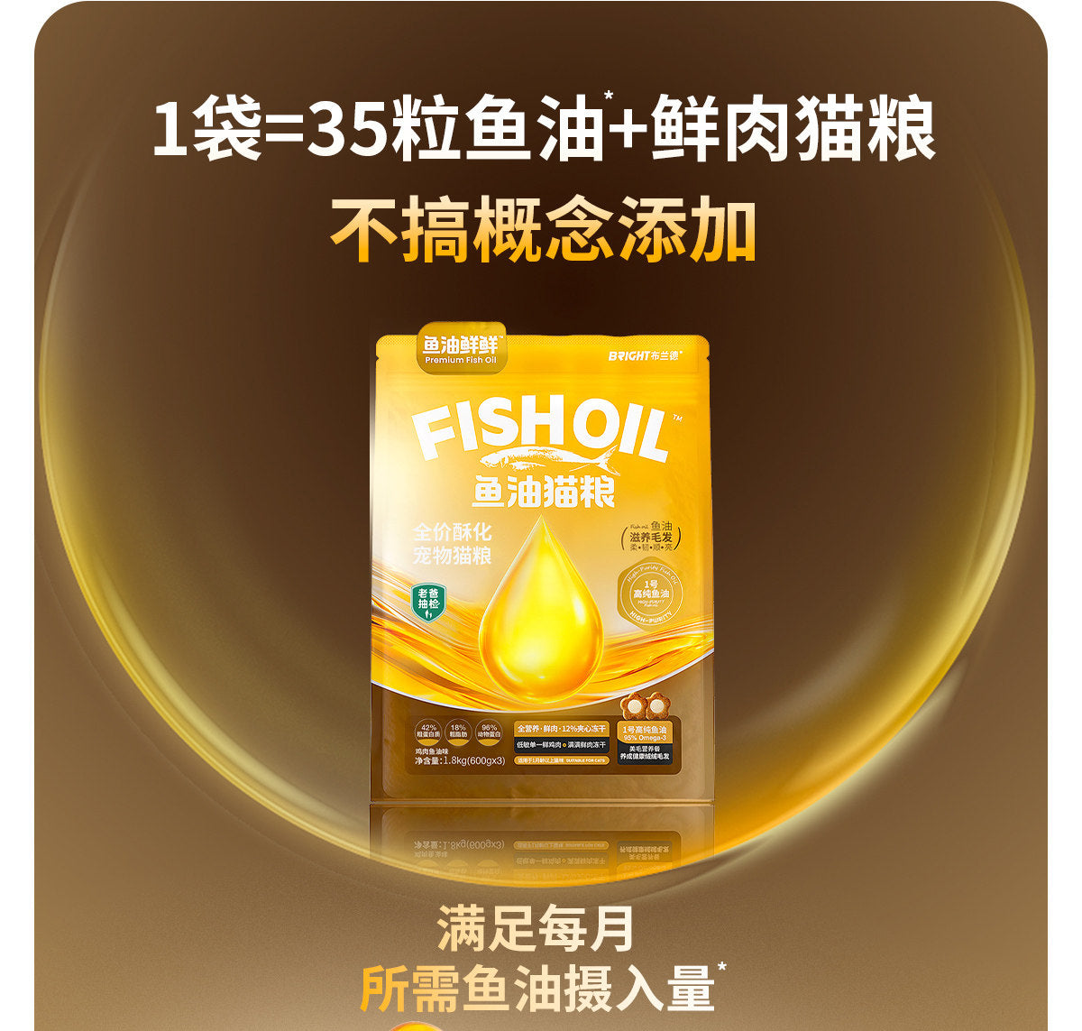 Bright🐱45 Days Skin & Coat Renew Fish Oil Freeze Dried Core Flower Dry Food 1.8kg