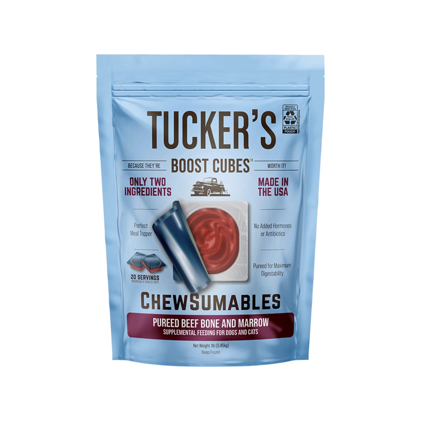 Tucker's🐱🐶Raw Frozen Boost Cube Chewsumables Pureed Beef Bone & Marrow 1lb