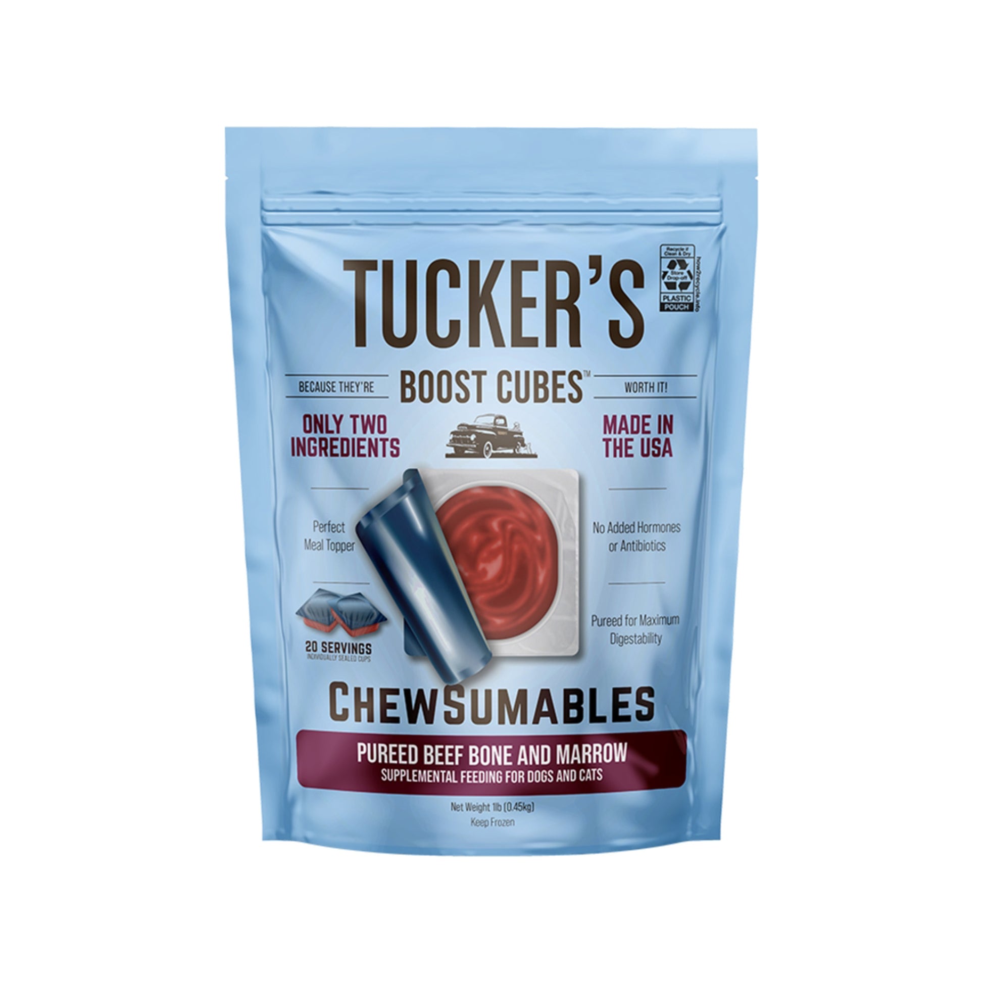 Tucker's🐱🐶Raw Frozen Boost Cube Chewsumables Pureed Beef Bone & Marrow 1lb