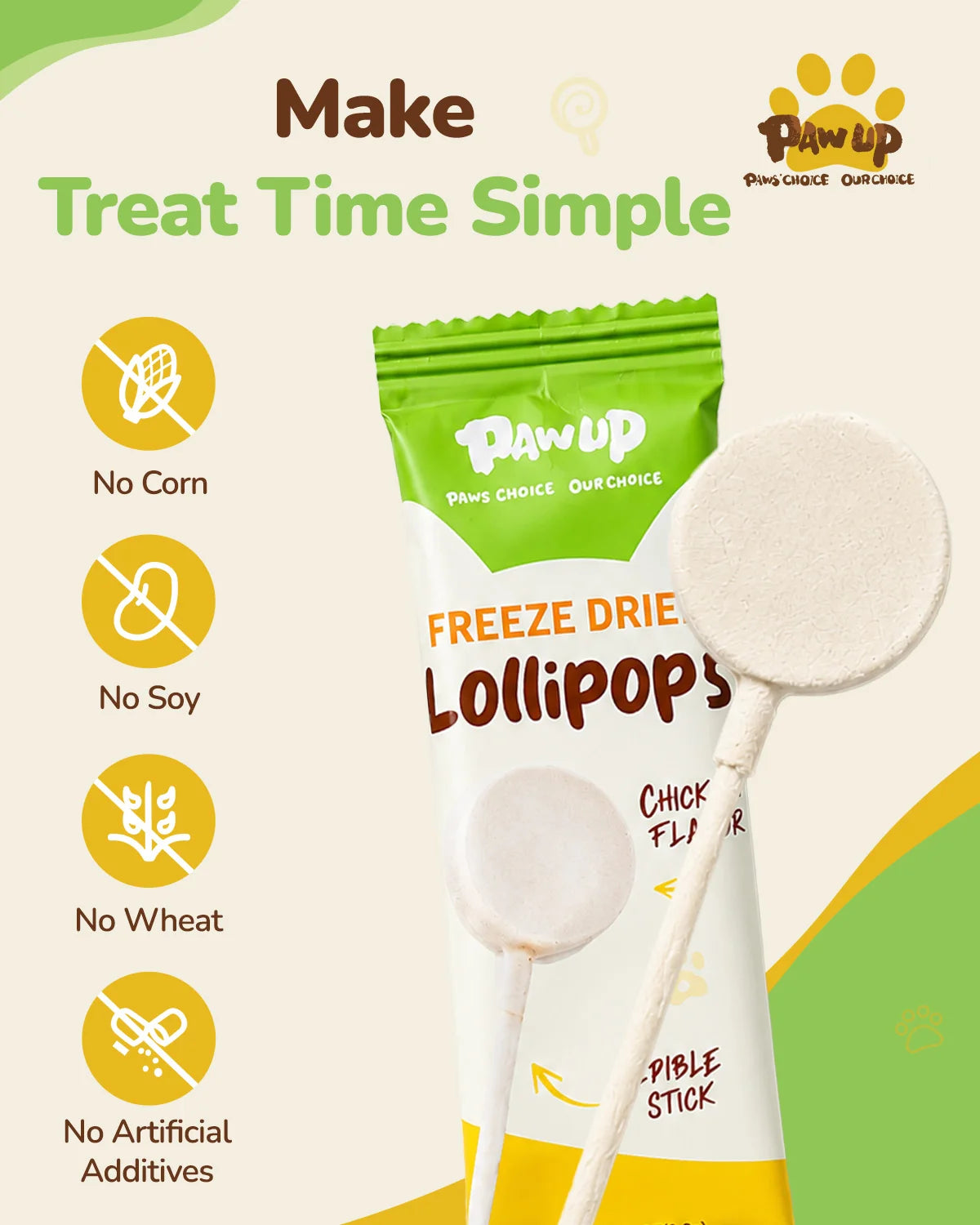 PawUp🐶Freeze Dried Chicken Lollipop With Rawhide Stick 1pc