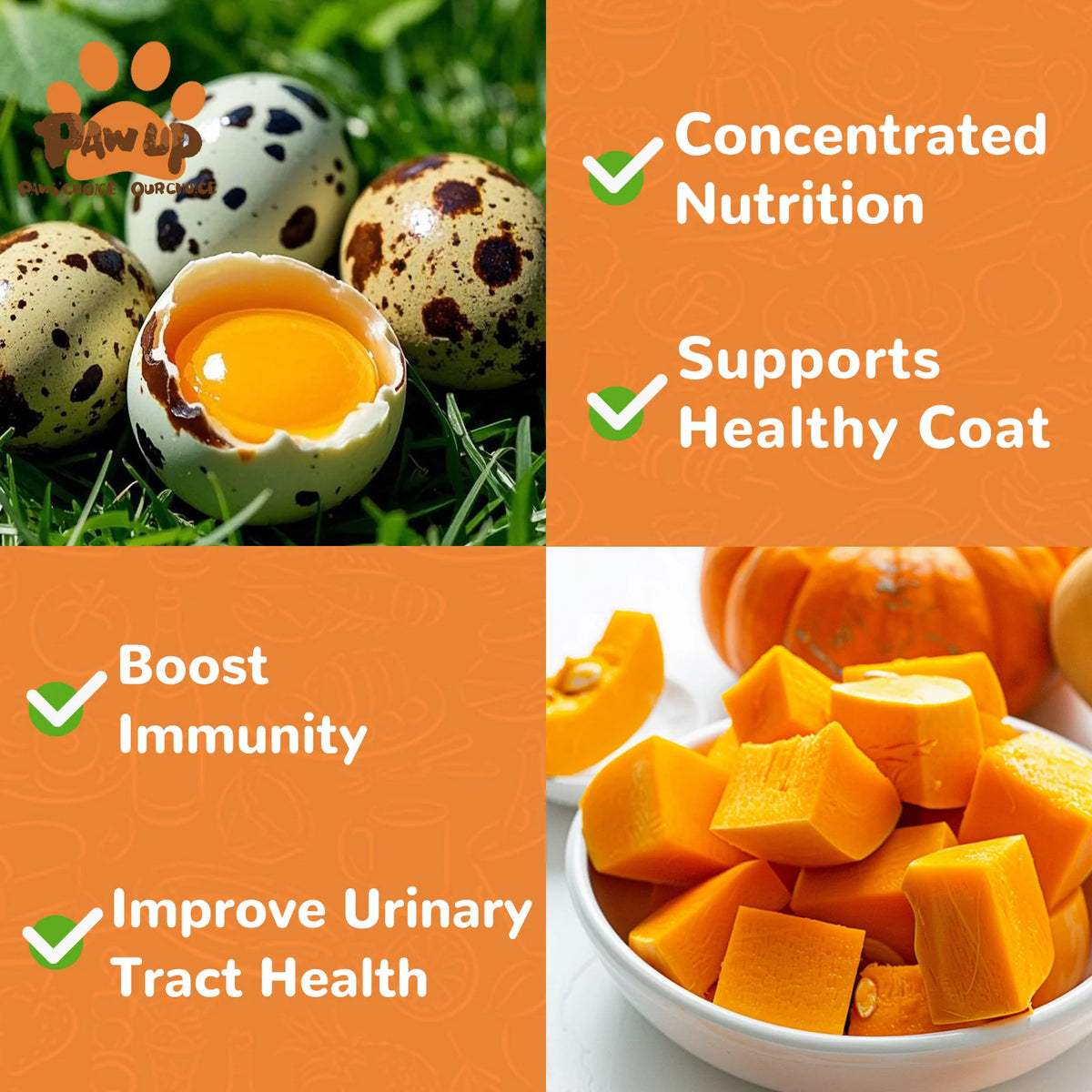PawUp🐱🐶Freeze Dried Quail Egg Yolk & Pumpkin Paws 3.5oz