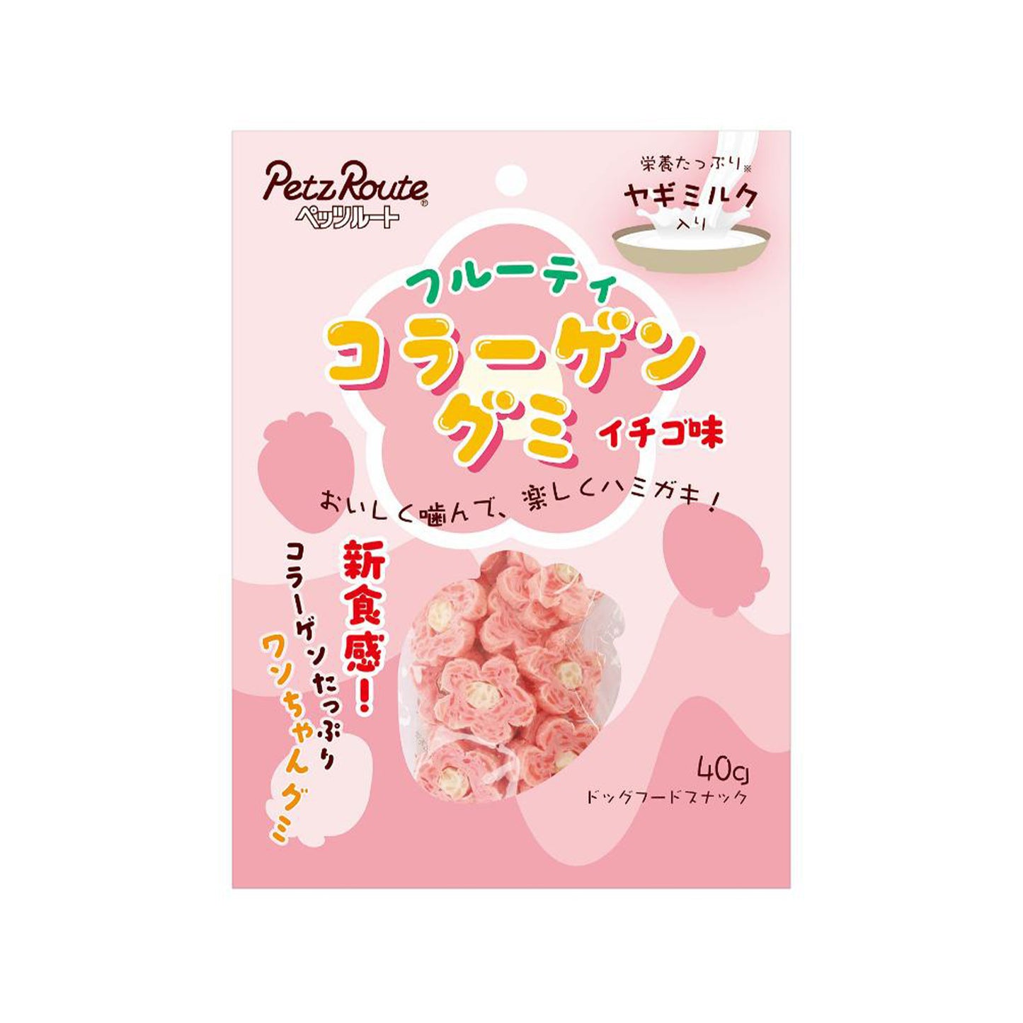 PetzRoute🐶Strawberry Collagen Flowers Dental Chew Bites 40g