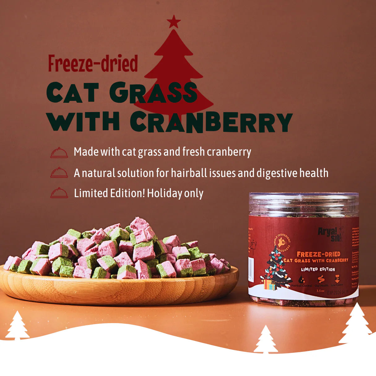AryaSit🐱🐶Freeze Dried Cat Grass with Cranberry 3.5oz