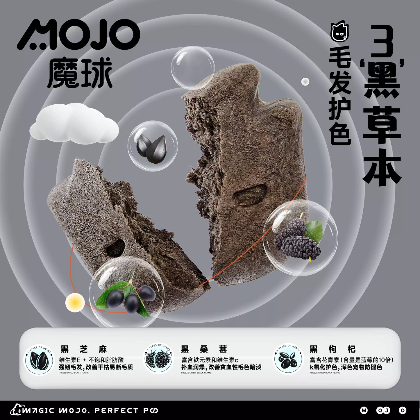 MOJO🐱🐶Freeze Dried 5-Black Boost Skin Care Silkie & Squid Oil 50g