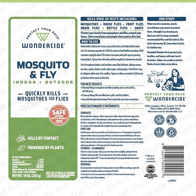 Wondercide🐱🐶Mosquito & Fly Indoor + Outdoor Natural Essential Oils 10oz
