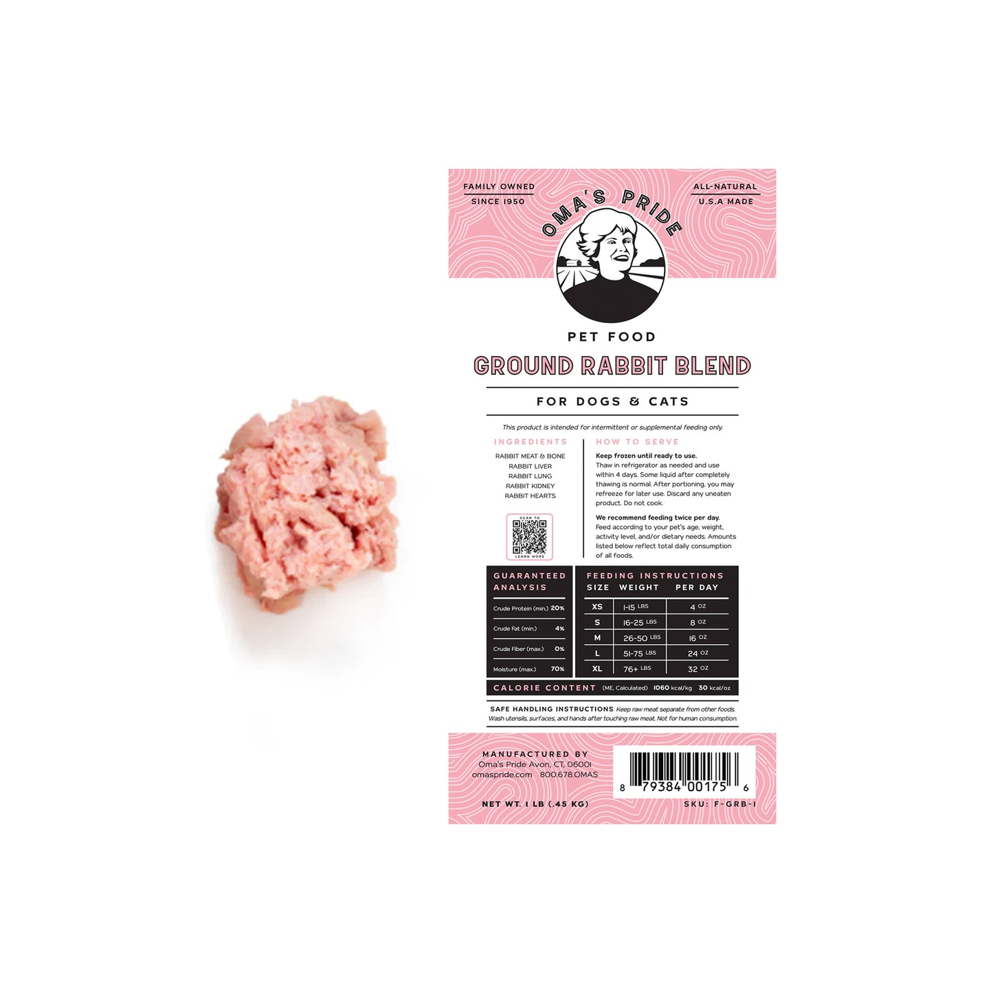 Oma's Pride🐱🐶Frozen Exotic Ground Rabbit 1lb