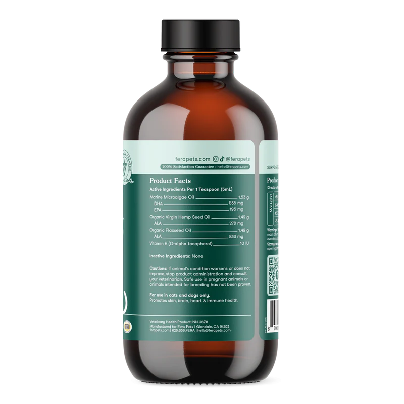 Fera Pets🐱🐶Algae Oil Omega-3, 6, 9 Liquid 8oz