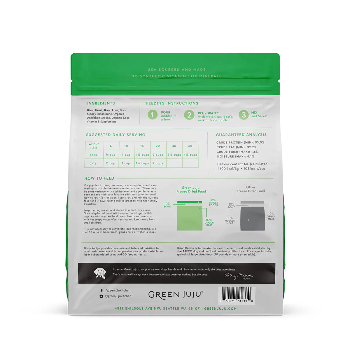 Green JuJu🐶Freeze Dried Raw Diet Bison Recipe 14oz