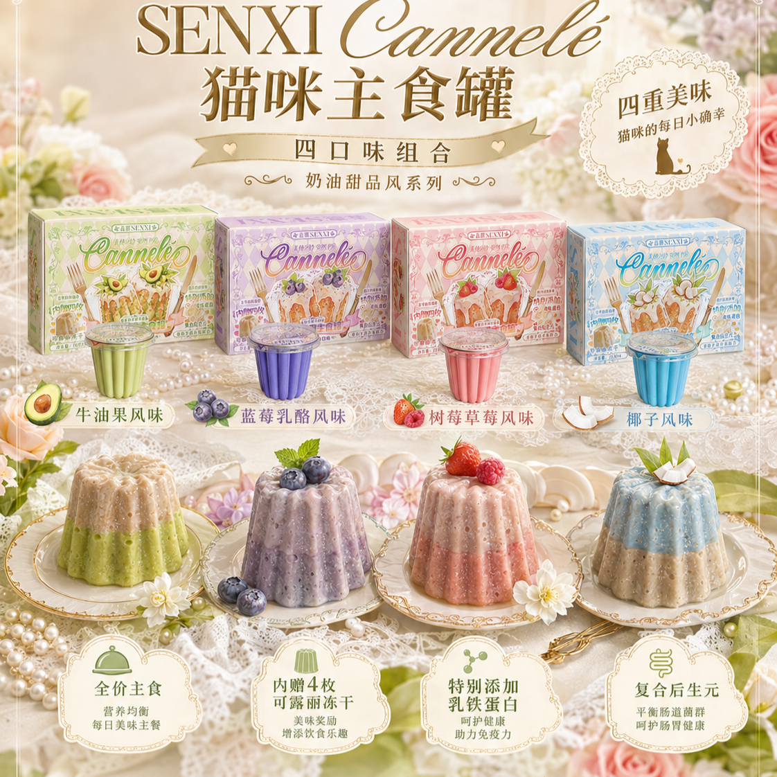 SENXI🐱Freeze Dried & Complete Wet Food Canelé Box 70g*4