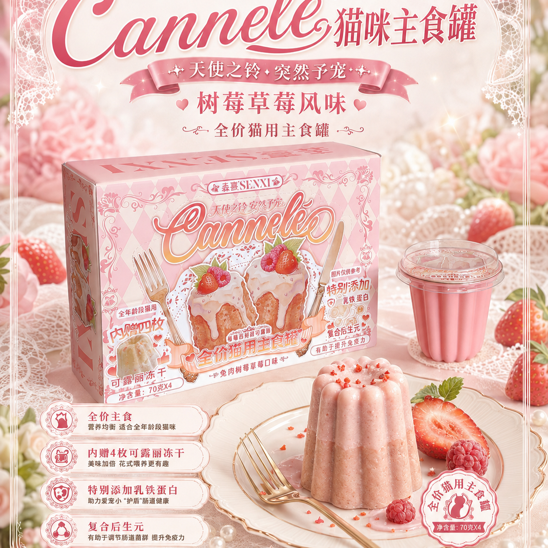 SENXI🐱Freeze Dried & Complete Wet Food Canelé Box 70g*4