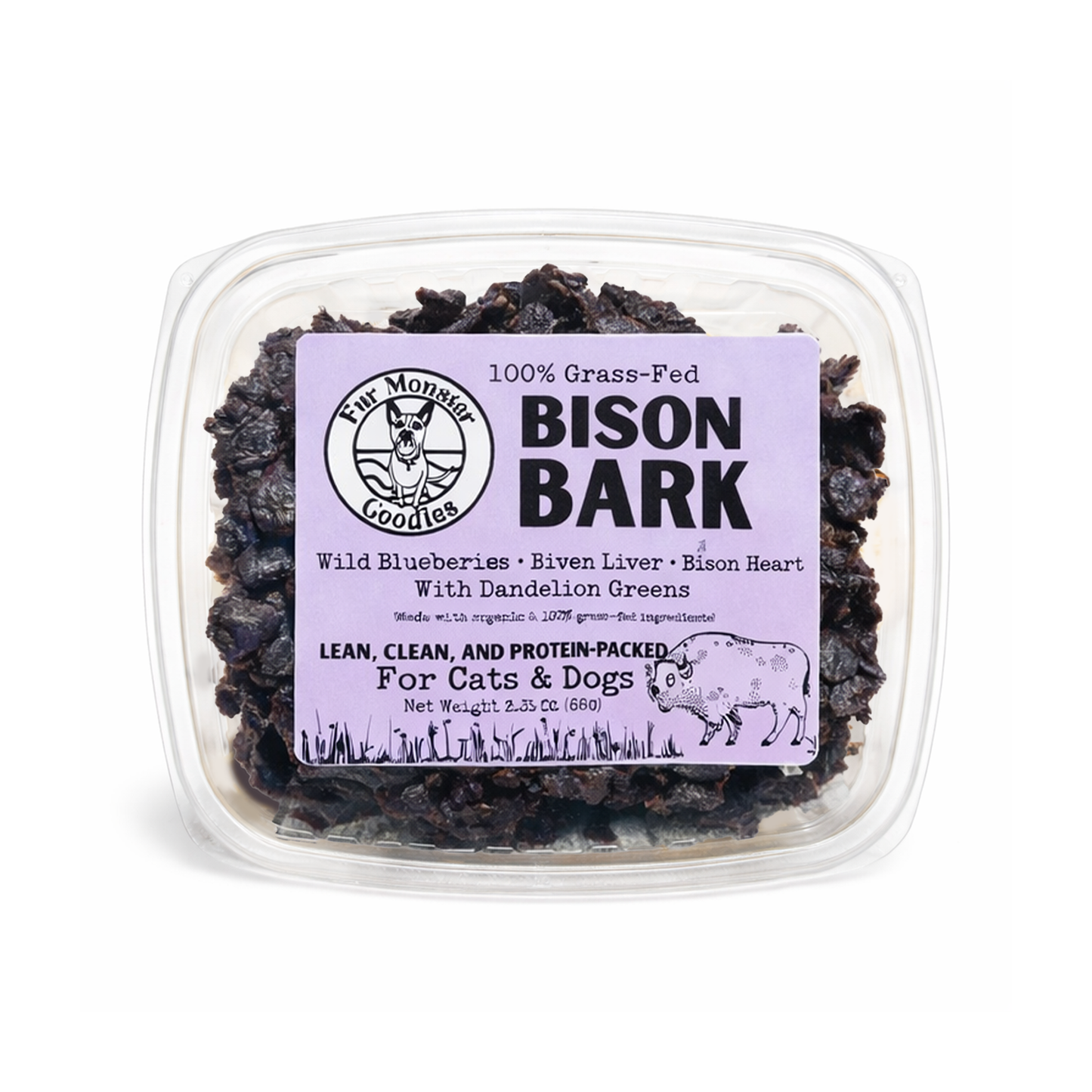 Fur Monster🐱🐶Air Dried Bark Bison & Liver · Heart · Wild Blueberries · Dandelion Greens 2.5oz