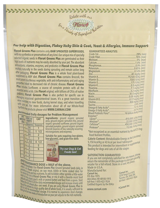 Carna4🐱🐶Flora4® Greens Plus Ground Sprouted Seeds Supplement 18oz
