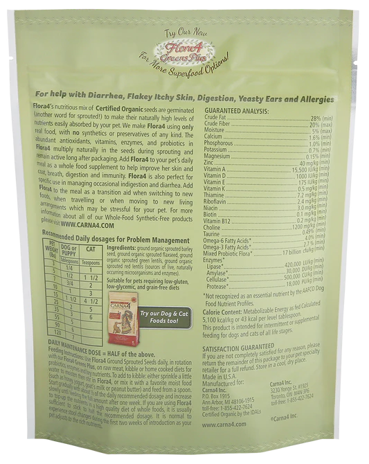 Carna4🐱🐶Flora4® Organic Ground Sprouted Seeds Supplement 18oz