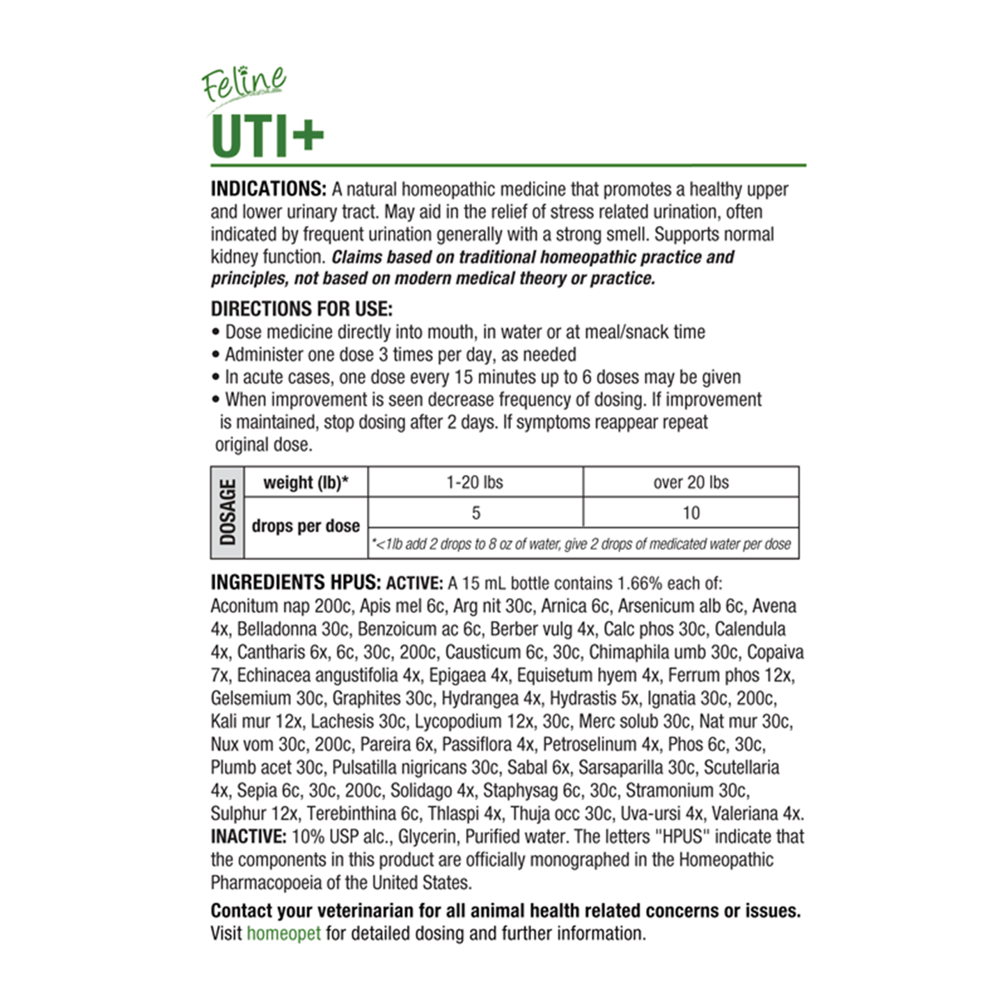 Homeo Pet🐱Feline UTI+ 1.1oz